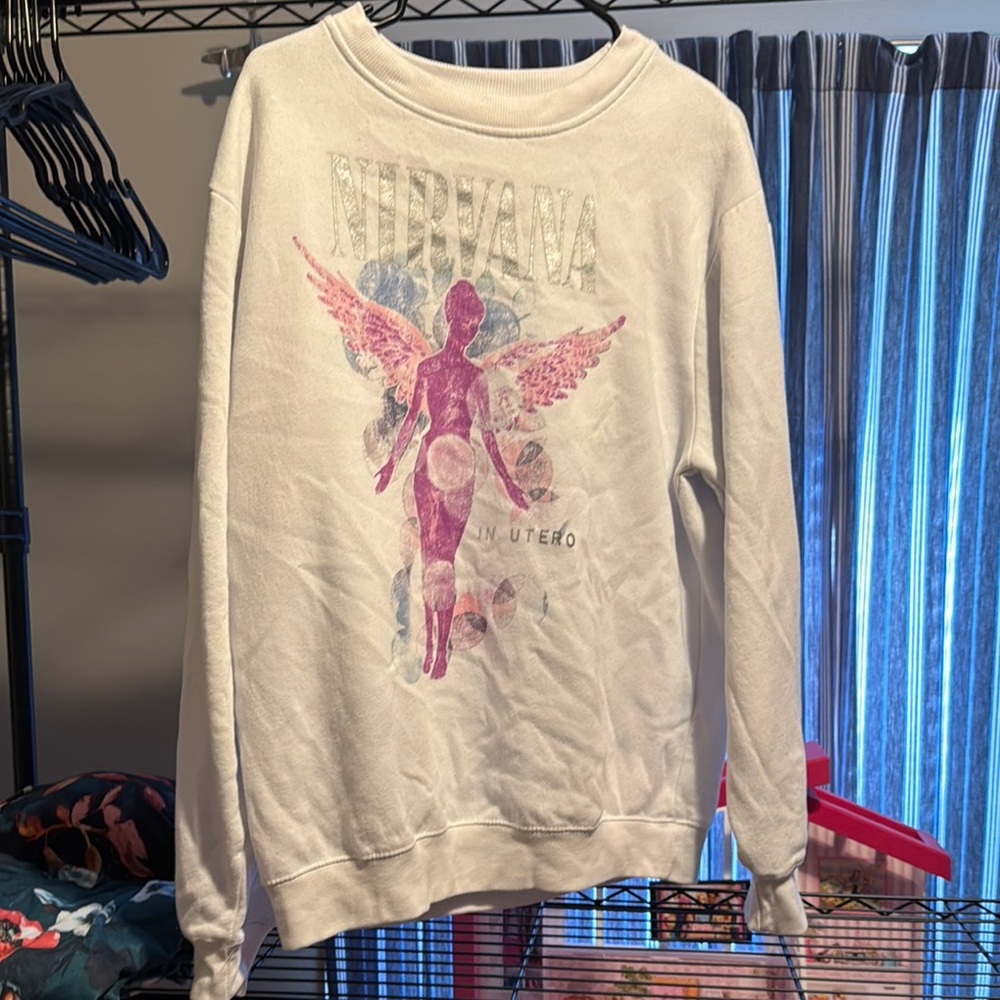 NIRVANA White Crewneck Sweater with Vintage Graphic